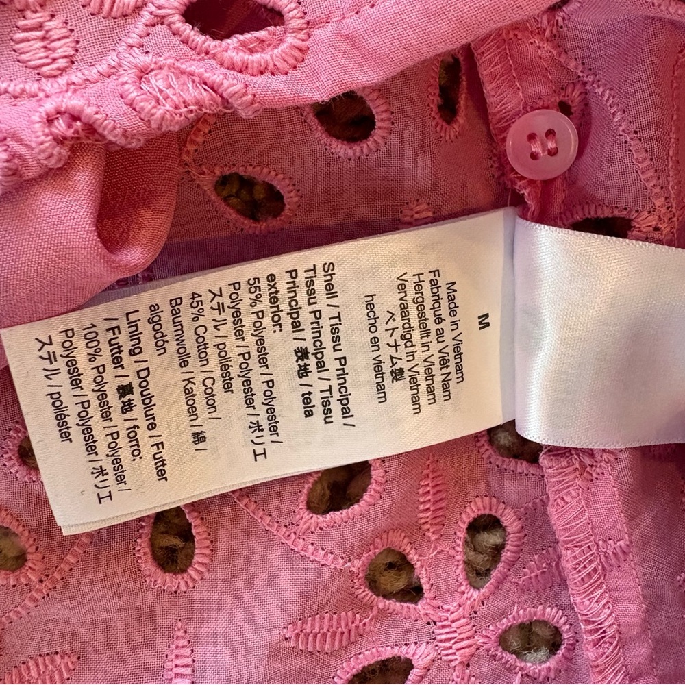 J Crew Puff-Sleeve Popover Top in Eyelet Pink Size Medium - Picture 11 of 14